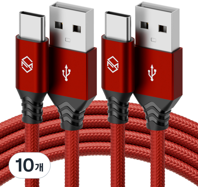 신지모루 USB-C 타입 더치 패브릭 케이블, 1m, 레드, 10개