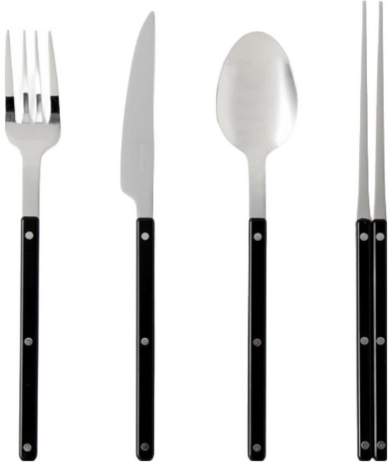 샤블랑 스테인리스 커트러리 디너 2인 세트, 블랙, 1세트, 스푼 2p + 포크 2p + 젓가락 2p + 나이프 2p
