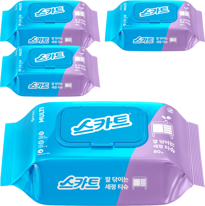 스카트 잘 닦이는 세정티슈, 4개