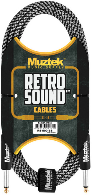 뮤즈텍 레트로 사운드 일자형 기타 케이블, 5m, Black + Silver(RS-500 BS), 1개