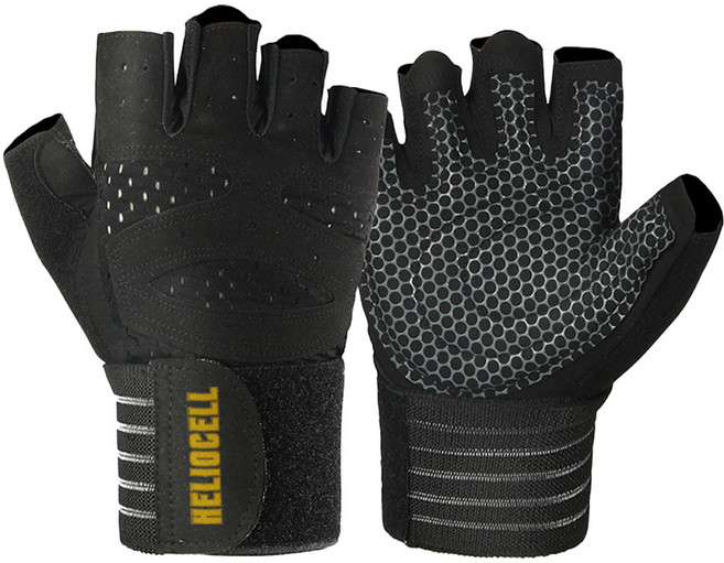 헬리오셀 실리콘 미끄럼방지 스포츠 반장갑 세트, 블랙, 1세트