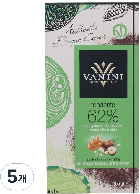 바니니 헤이즐넛 캬라멜 솔트 다크 초콜릿 62%, 100g, 5개