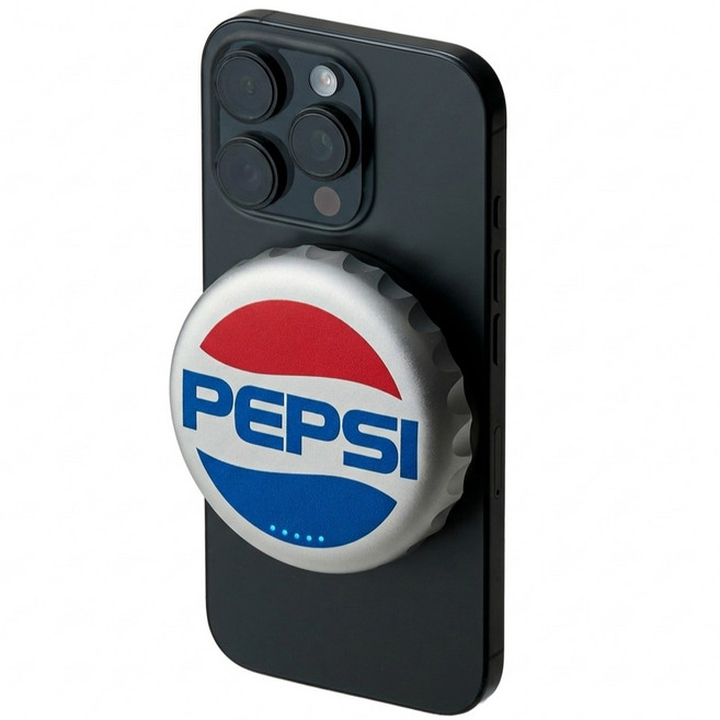 펩시 병뚜껑 마그네틱 맥세이프 호환 2 in 1 유무선 보조배터리 4000mAh C타입, 레드 + 블루, PEP-MSCC01