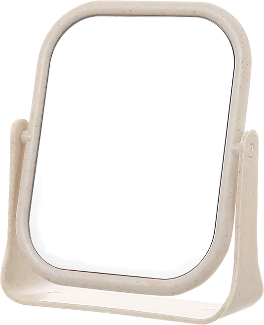 TU 良品 簡約雙面桌鏡 15.8x12.8cm 高級超清大鏡面 可360度旋轉 自由調節角度, 方形 米色, 1個