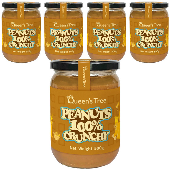 퀸즈트리 100% 땅콩 피넛버터 크런치, 500g, 5개