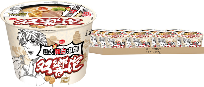 味丹 双響泡 日式雞白湯 碗麵 107g, 12入