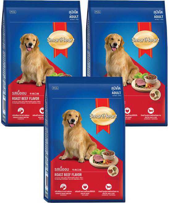 SmartHeart 慧心 成犬配方乾糧, 牛肉口味, 3kg, 3袋