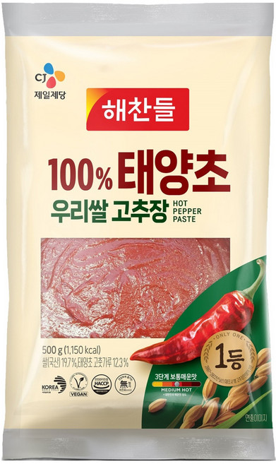 해찬들 100% 태양초 우리 쌀 고추장 봉, 500g, 1개