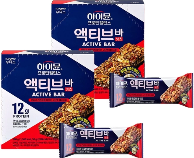 하이뮨 프로틴밸런스 액티브 바 넛츠 6p, 300g, 2개 - 쿠팡