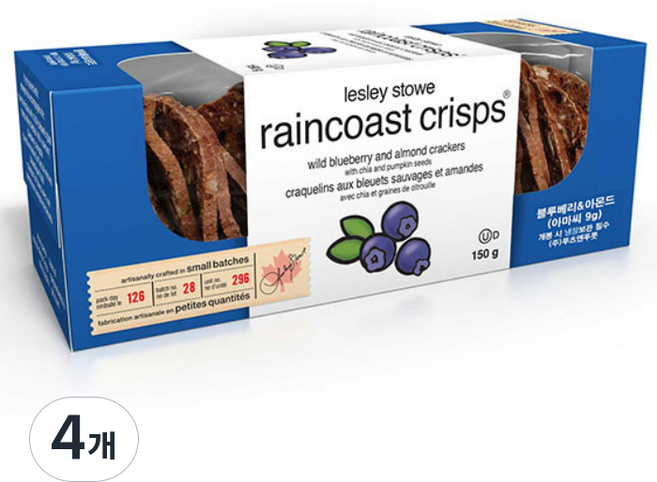 Lesley Stowe Rain Coast Crisp 藍莓與杏仁餅乾, 150g, 4個