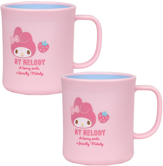 릴팡 아동용 산리오 키요 더블컬러 핸들컵, 마이멜로디, 2개, 300ml
