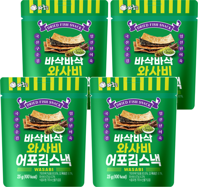 韓味不二 烤魚餅海苔脆片 山葵口味, 25g, 4個