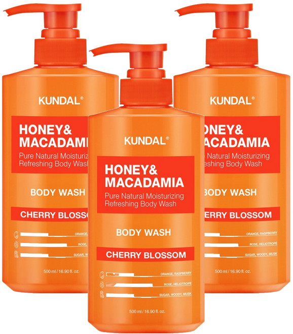쿤달 허니 앤드 마카다미아 퓨어 바디워시 체리블라썸향, 500ml, 3개
