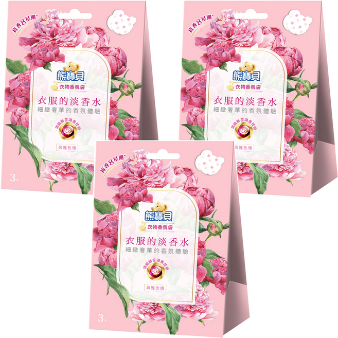Snuggle 熊寶貝 衣物香氛袋, 典雅玫瑰, 21g, 3盒
