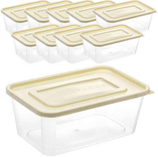 쿡앤락 반듯사각 밀폐용기 + 뚜껑 아이보리 세트, 10개, 900ml