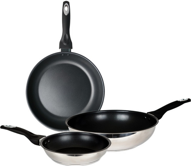 쿡앤쿡 슈프림 스테인리스 3중바닥 IH 인덕션 코팅 프라이팬 3종세트, 혼합색상, 프라이팬 20cm + 28cm + 궁중팬 28cm