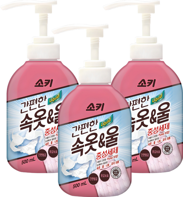 소키 간편한 속옷 울 중성세제 본품, 500ml, 3개