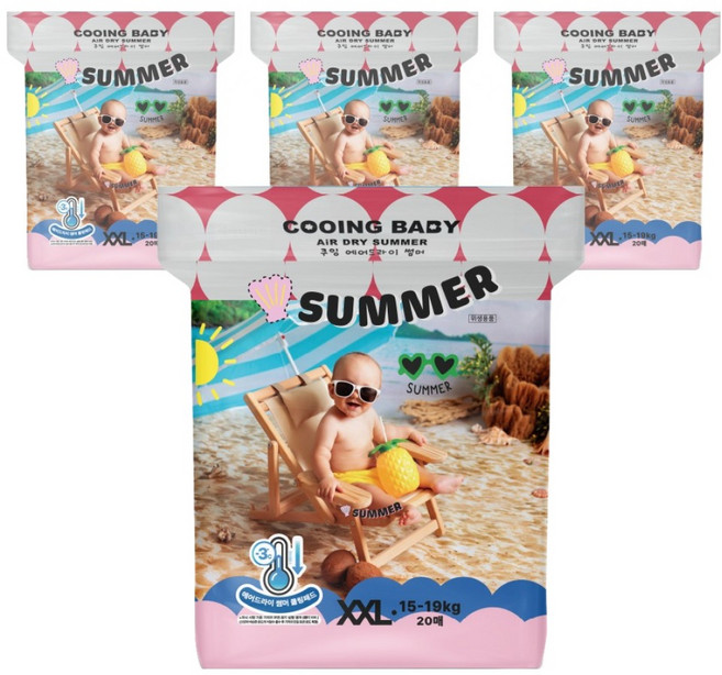 Cooing 에어드라이 썸머 팬티형 기저귀 남여공용, 점보형(2XL), 80매