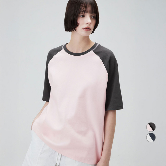 ELLEPARIS 여성용 통기성 배색 라글란 반팔 티셔츠