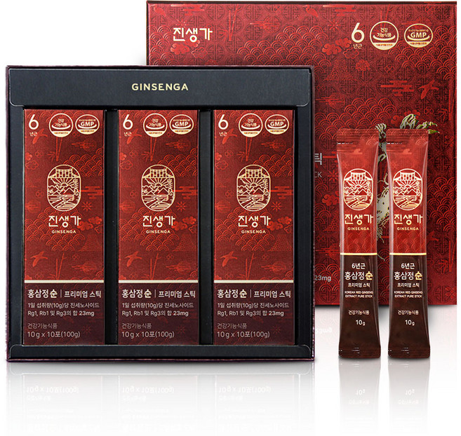 진생가 홍삼정 순 프리미엄 스틱 + 쇼핑백, 300g, 1박스