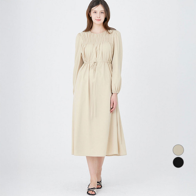 ELLE PARIS 여성용 셔링 롱 드레스