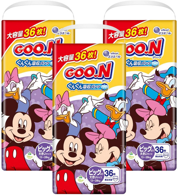 GOO.N 大王 日本境內版 瞬吸貼合褲型尿布 迪士尼版13~28kg, 2XL, 108片