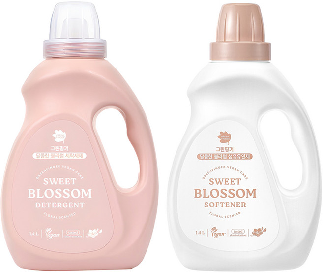 그린핑거 달콤한 블라썸 섬유유연제 플로럴 1.4L + 세탁세제 1.4L, 1세트