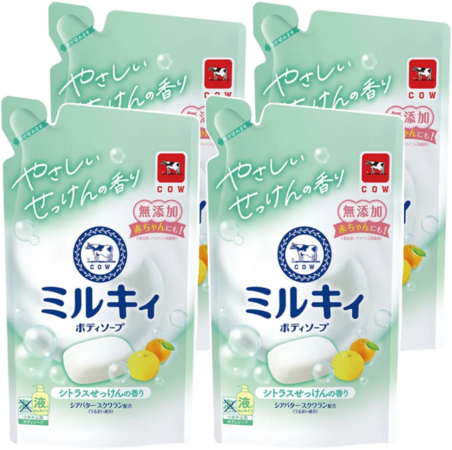 Milky Bodysoap 牛乳精華沐浴乳 補充包 柚子果香, 360ml, 4包
