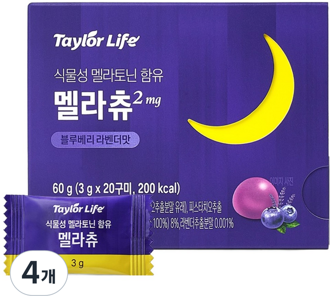 Taylor Life Mela-Chew 植物性褪黑激素2mg 軟糖 20入, 60g, 4個