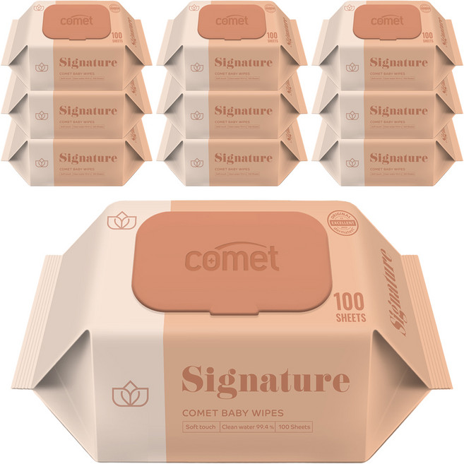 코멧 시그니처 아기물티슈 엠보싱 캡형 저자극 더마테스트 인증, 55g, 100매, 10개