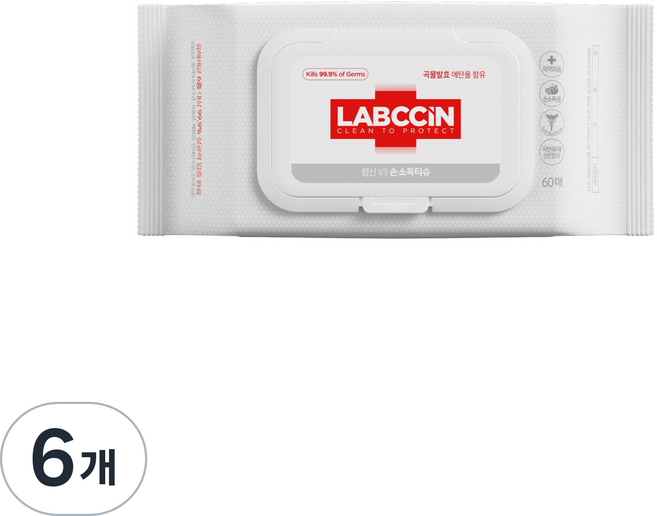랩신 V3 손소독 티슈 캡형, 60개입, 6개