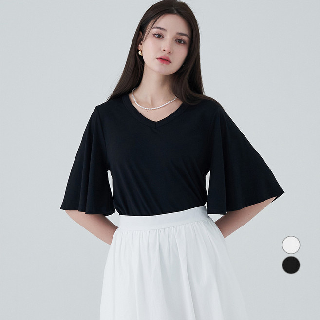 ELLE PARIS 여성용 찰랑 레이온 날개 소매 반팔 티셔츠