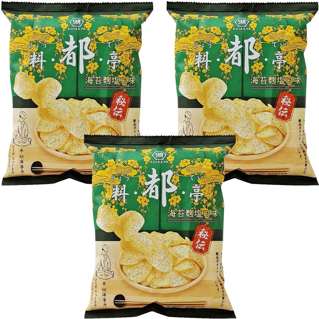 KOIKEYA 湖池屋 料都亭 平切洋芋片 海苔麴塩口味, 60.5g, 3包