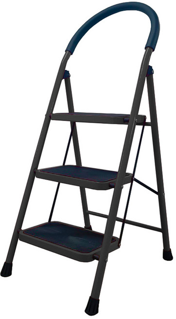 코끼리리빙 접이식 스툴 사다리 A형 3단 블랙, 1개