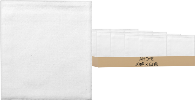 AHOYE 有機全棉紗布手帕 無漂白無染色, 10條, 白色