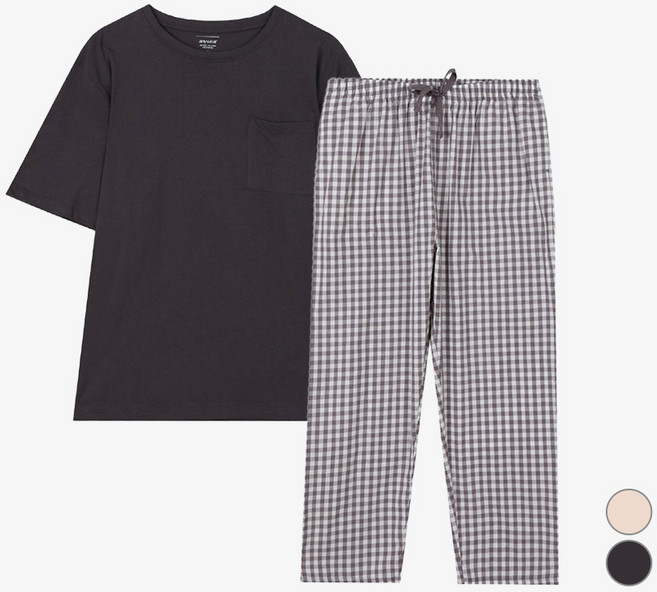 애니바디 남녀공용 면 반팔 라운지 포켓 잠옷 상하의 세트