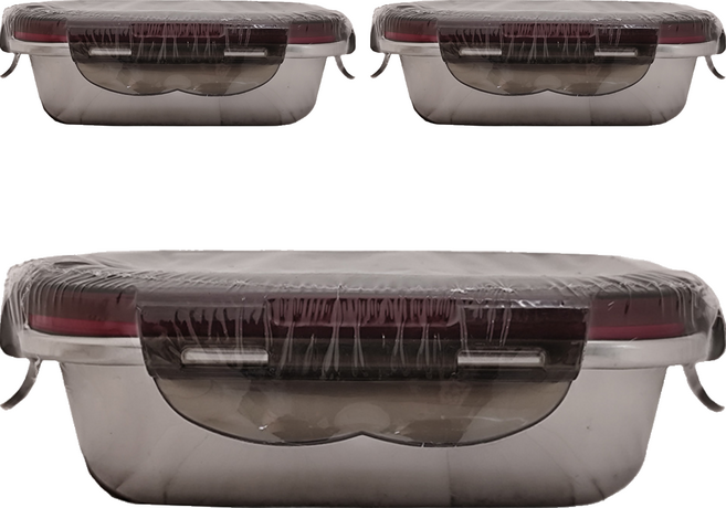 304不鏽鋼 長方形趣味保鮮盒 可微波 13.5 x 9.5 x 4.5cm, 1個容器 + 1個蓋子, 3組