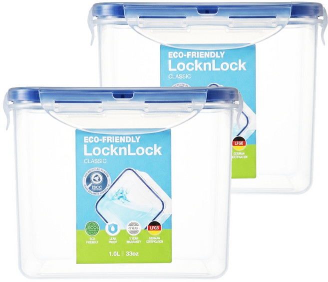 LocknLock 樂扣樂扣 PP微波保鮮盒 1L, 2個, 容器 + 蓋子