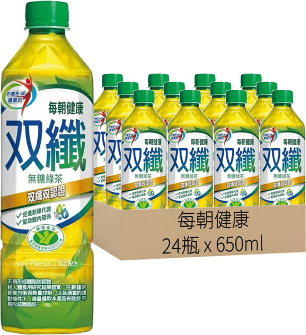 每朝健康 雙纖綠茶, 650ml, 24瓶