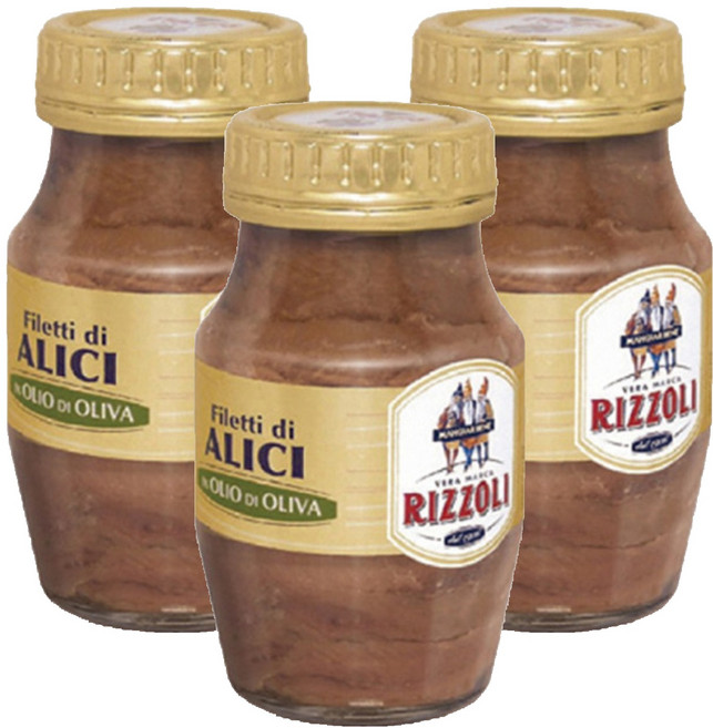 리졸리 필레티 디 알리씨 인 올리오 디 올리바 앤쵸비 캔, 150g, 3개