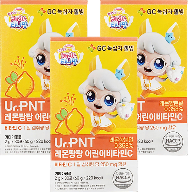 유어피엔티 캐치티니핑 레몬팡팡 어린이 비타민C 30p, 60g, 3개