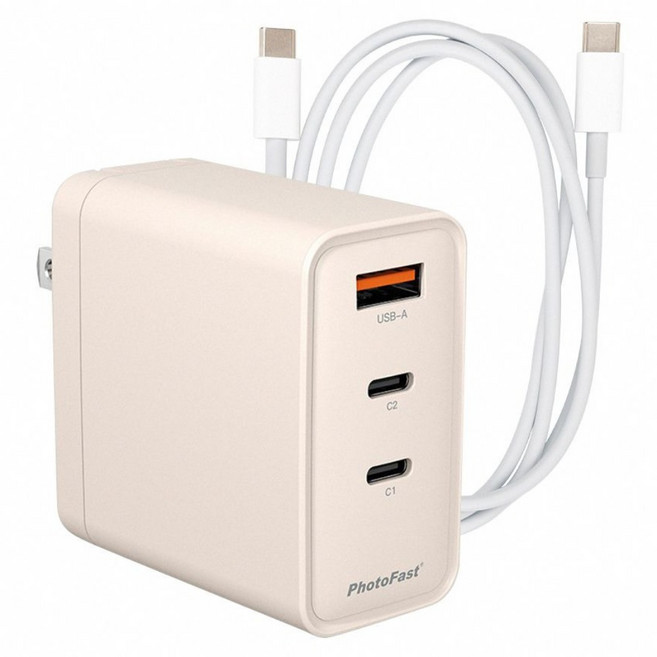 PhotoFast 銀箭資訊 A1 65W 3 Port USB-C Cable GaN 充電器 Fast Charging 可折疊插腳 奶茶色