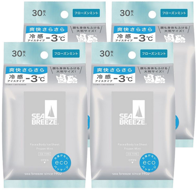 SHISEIDO 資生堂 SEA BREEZE 爽身濕紙巾 全身用 冰凍薄荷, 1入, 4包