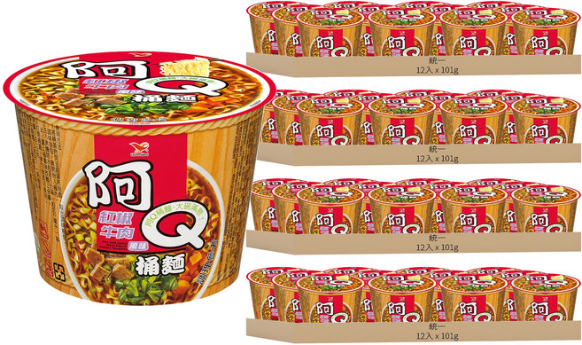 統一 阿Q桶麵 紅椒牛肉風味 101g, 48入