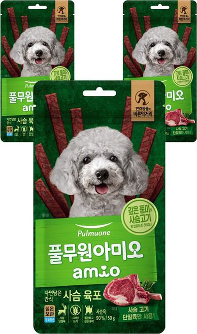 풀무원아미오 강아지 자연담은 육포, 사슴 육포, 50g, 3개