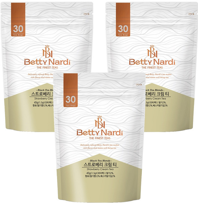 Betty Nardi 草莓奶茶三角茶包, 1.5克, 30個, 3個