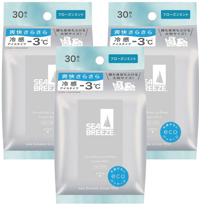 SHISEIDO 資生堂 SEA BREEZE 爽身濕紙巾 全身用 冰凍薄荷, 1入, 3包
