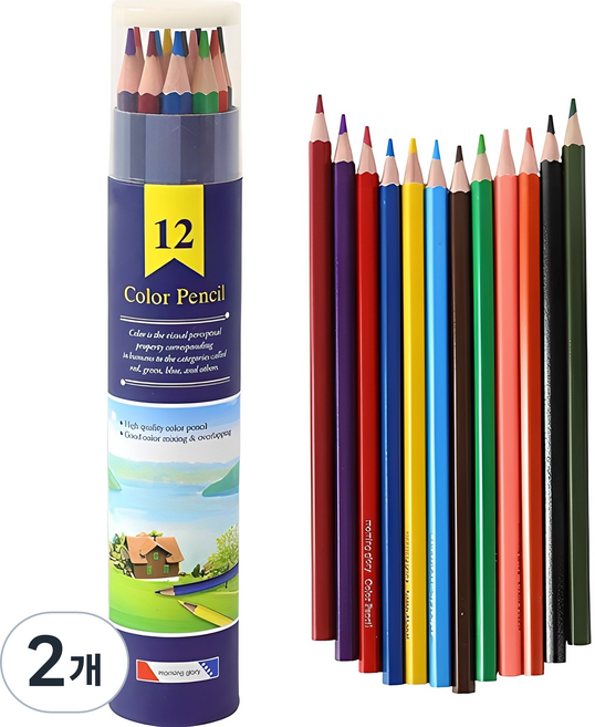 모닝글로리 유성 색연필 원형 2p, 12색, 2개