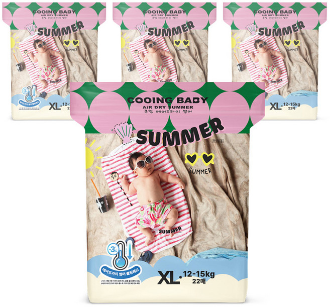 Cooing 에어드라이 썸머 팬티형 기저귀 남여공용, 특대형(XL), 88매