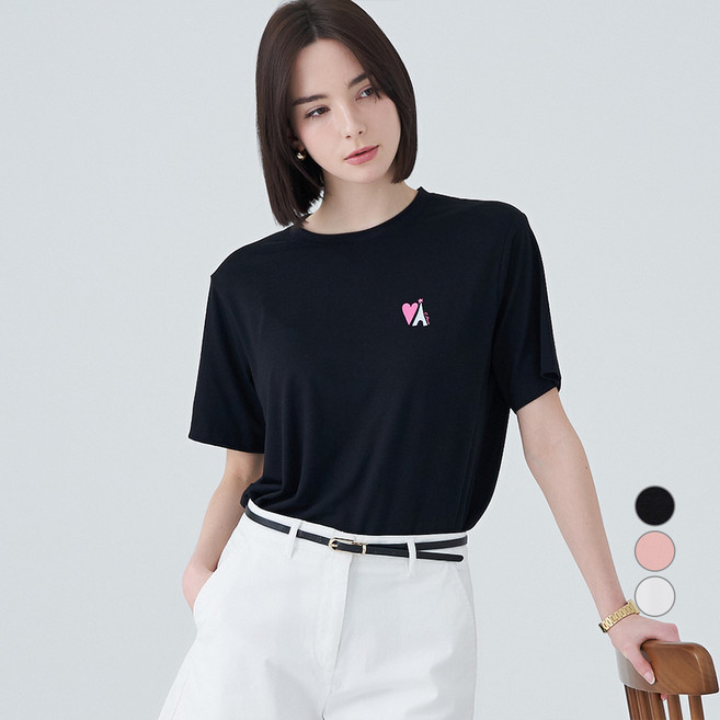 ELLE PARIS 여성용 찰랑 레이온 Eiffel 반팔 티셔츠